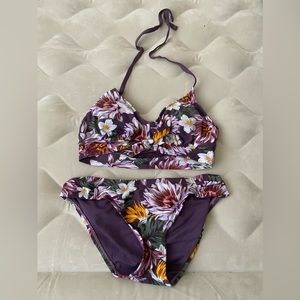 Purple Floral 2 Piece Swimsuit Size Medium